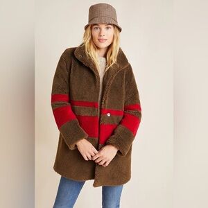 Anthropologie Velvet by Graham & Spencer Evian Striped Teddy Coat Sherpa in‎ L